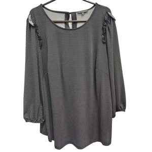Adrianna Papell Womens Blouse Top Sz 1X Polka Dot Ruffle 3/4 Sleeve Whimsygoth